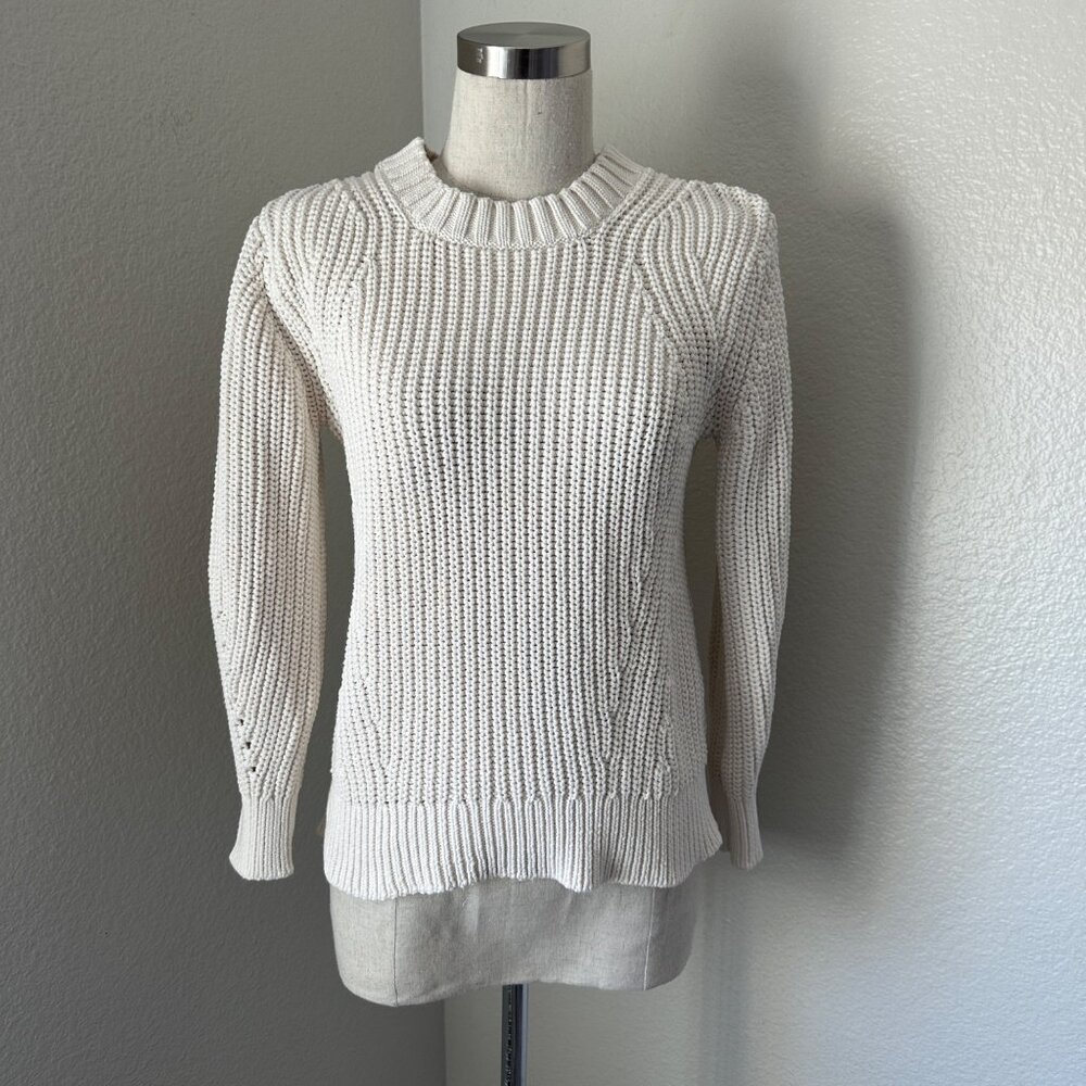 Everlane Cable Rib Knit Sweater Pullover Crew Neck Raglan Sleeve Ivory Sz S